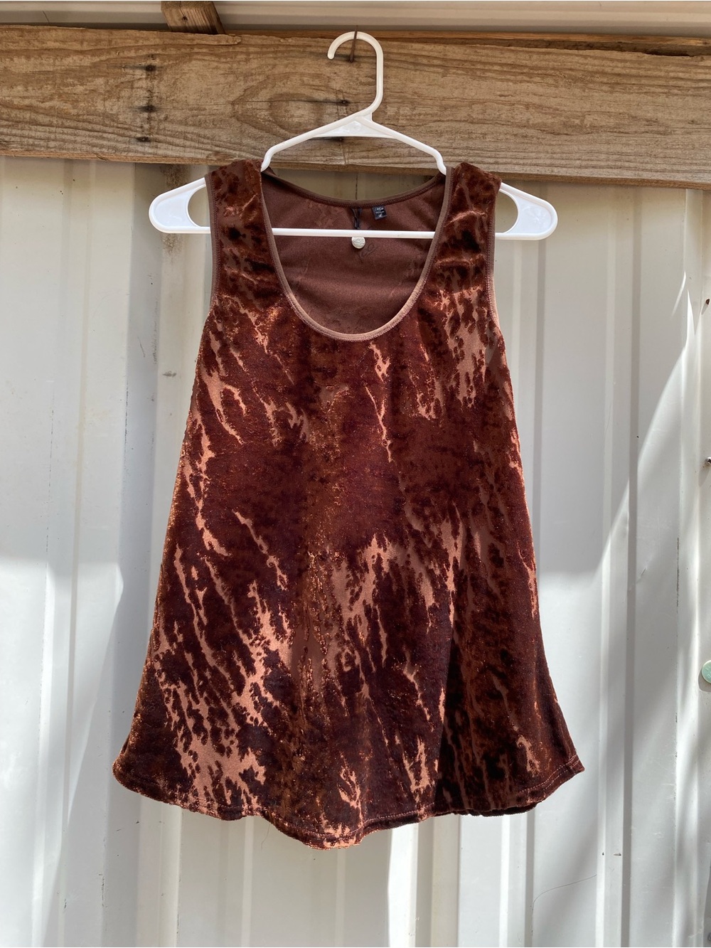 BKE Brown Burnout Velvet Tank Top Scoop Neck Y2K Whimsigoth Grunge Velour